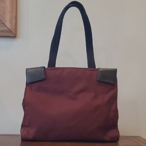 Vintage PRADA Tessuto Nylon Shoulder Tote Bag Amaranth/Burgundy